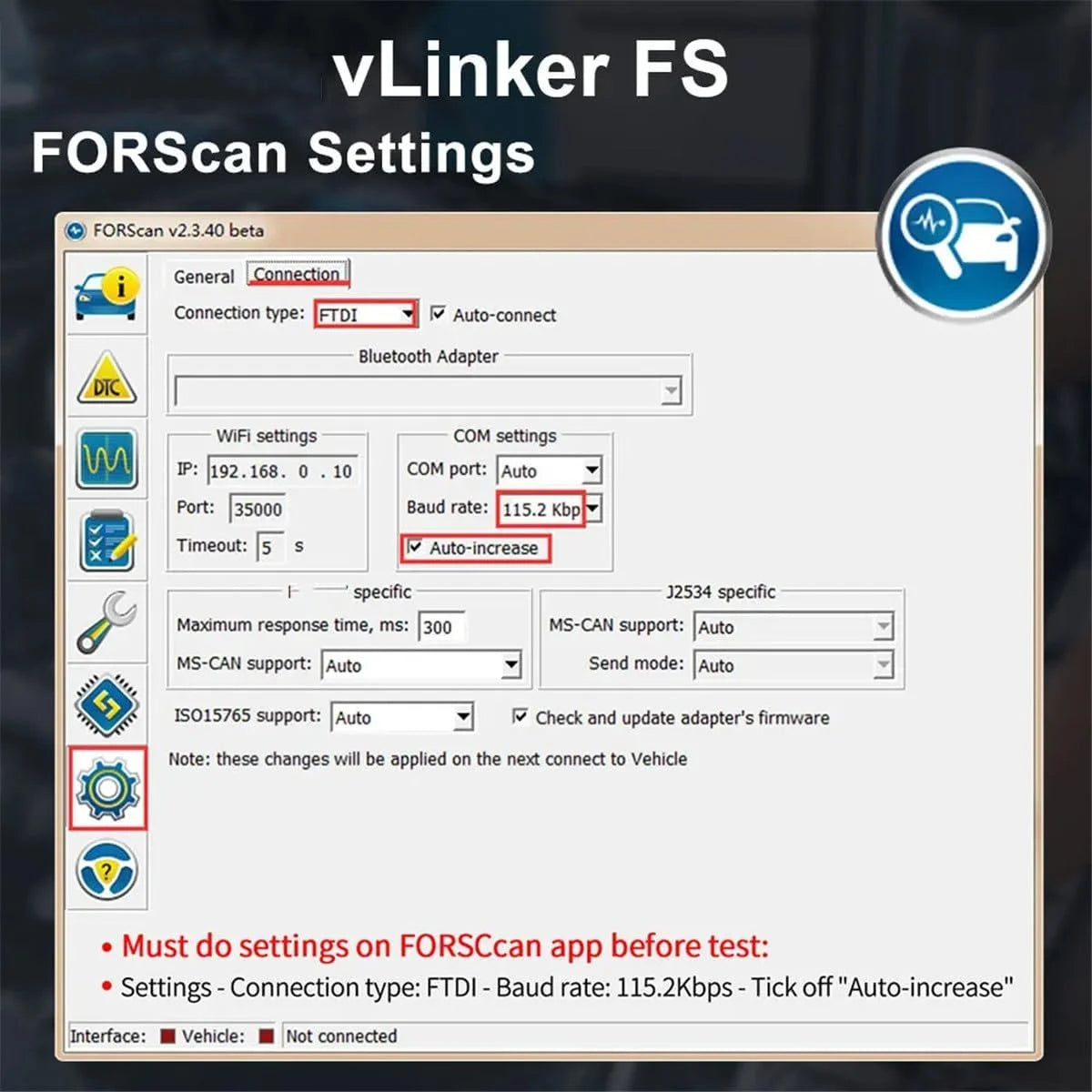 Scanner de diagnostic automobile VLinker FS OBD2 pour Ford, Mazda, FORScan